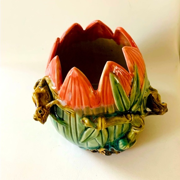 Vintage 3 D Frog On Water Lily Ceramic Planter 1950s - Picture 10 of 14